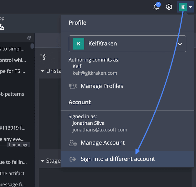 Sign into a different GitKraken account